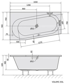 Polysan Astra asymmetrisch bad links schuin 165x80x48cm wit