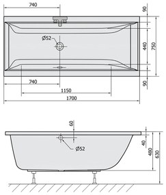 Polysan Cleo ligbad 170x75x48cm wit