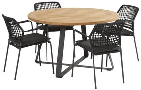 Taste by 4 Seasons Barista dining set antraciet met Basso teak tafel Ø 130 cm  Tuinset    houtkleur weerbestendig