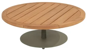 4 Seasons Outdoor Volta loungetafel olijfgroen met teak blad Ø 80 cm (H 30 cm) Bijzettafel groen weerbestendig