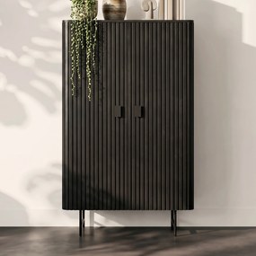 Eleonora Remi Zwarte Retro Kast Met Houten Latjes - 96x45x170cm.