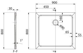 Aqualine Tecmi rechthoekige douchebak 90x80cm wit