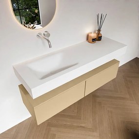 Zaro Alan badmeubel 140cm sand 2 lades met vrijhangende wastafel cloud links zonder kraangat talc