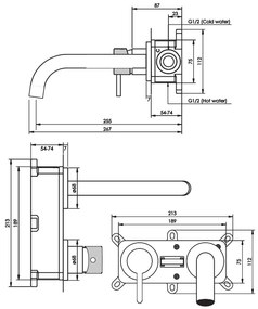 Brauer Brushed Carving inbouw wastafelkraan met gebogen uitloop, lange handgreep en ColdStart RVS geborsteld PVD links