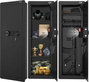 VEVOR Wapenkluis Muurkluis met 4 niveaus 3 verwijderbare planken 6 sleutelhouders LED-licht trilalarm, toetsenbord en vingerafdruk, voor lange geweren paspoorten sieraden contant geld documenten