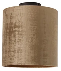 Stoffen Plafondlamp mat zwart velours kap bruin 25 cm - Combi Modern E27 cilinder / rond Binnenverlichting Lamp