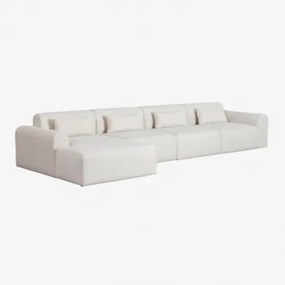 4-delige Modulaire Chaise Longue Bank Met Rechterhoek In Borjan Borreguito Chenille White - Sklum