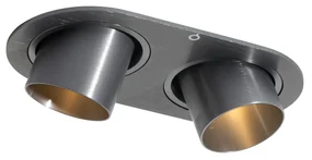 Afgeronde inbouwspot gunmetal GU10 35mm kantelbaar 2-lichts - Installa Modern GU10 ovaal Binnenverlichting Lamp