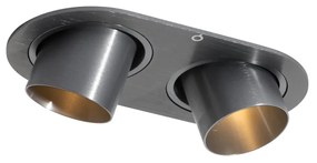 Afgeronde inbouwspot gunmetal GU10 35mm kantelbaar 2-lichts - Installa Modern GU10 ovaal Binnenverlichting Lamp