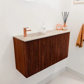 Mondiaz Joya DLux 80cm toiletmeubel ronding rechts ruby met wastafel faye links 1 kraangat frappe