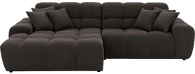 Goossens Excellent Bank Kubus - 40 X 40 Cm Stiksel donkerbruin, stof, 1,5-zits, modern design met chaise longue links
