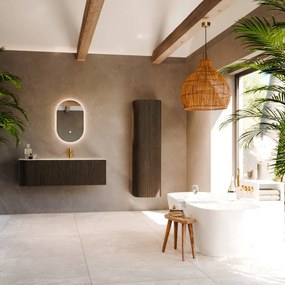 Mondiaz Kurve-dlux 135cm badmeubel ronding links shadow met 1 lade en deur en wastafel big medium kraangat rechts frappe