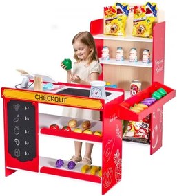 VEVOR Kids Kruidenierswinkel Speelset, Houten Speelwinkel met Boodschappentas, Kindersupermarkt met Lopende Band, Scanner, Kassa, Fruit en Groenten, Cadeau voor Kinderen vanaf 3 Jaar