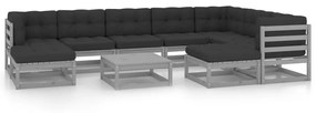 vidaXL 10-delige Loungeset met kussens massief grenenhout grijs