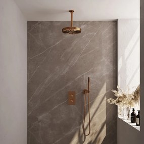 Brauer Stripe inbouw regendouche met 25cm hoofddouche, plafondarm en staafhanddouche set 15 koper geborsteld PVD