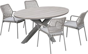 Garden Impressions Natas tuinset 5-delig taupe - Tulli tuintafel 180x115 cm - light teak vironwood