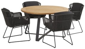 Taste by 4 Seasons Vitali eetset antraciet met Basso tafel Ø 130 cm  Tuinset    houtkleur weerbestendig