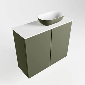 Mondiaz Fowy toiletmeubel 60cm army met legergroene waskom rechts zonder kraangat