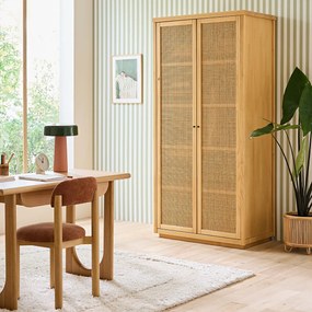 Kast 2 deuren in massief dennen-en riethout, Gabin