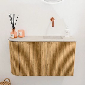 Mondiaz Joya DLux 70cm toiletmeubel ronding links oak met wastafel faye rechts zonder kraangat ostra