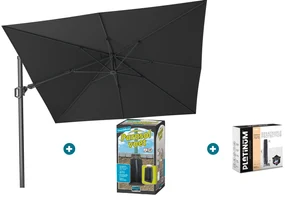 Platinum Challenger zweefparasol T2 - 3x3 m. - Faded Black- met ingraafvoet en hoes