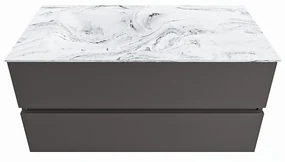 Mondiaz Vica DLux badmeubel 100cm dark grey 2 lades met wastafel glace links 1 kraangat