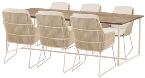 4 Seasons Outdoor Valencia tuinsetlatte met Quatro tafel met Robusto teak blad 220 cm * Sale * Tuinset beige weerbestendig