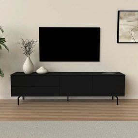 Tenzo Plain Mat Zwart Tv-meubel Modern Metalen Poot - 210x45x57cm.