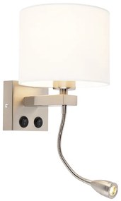 Moderne wandlamp staal met witte kap - Brescia