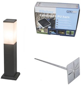 Buitenlamp donkergrijs met opaal glas met grondpin en kabelmof 45cm IP44 - Malios
