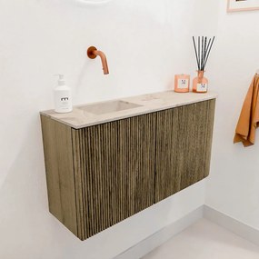 Mondiaz Joya DLux 80cm toiletmeubel ronding rechts dusk met wastafel faye links zonder kraangat frappe