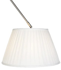 Stoffen Hanglamp staal met plisse kap crème 35 cm - Blitz Klassiek / Antiek E27 cilinder / rond rond Binnenverlichting Lamp