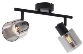 Moderne plafondlamp zwart met smoke glas rond 2-lichts - Cilin