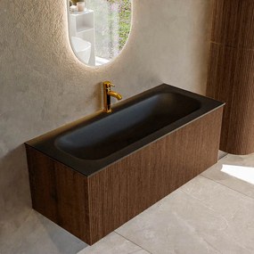 Mondiaz Kurve 110cm badmeubel walnut met 1 lade en wastafel big medium midden 1 kraangat urban