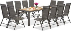Aluminium tuinmeubelen met klaptafel 180/240 cm Verona Wood voor 12 personen Garden Point grijs