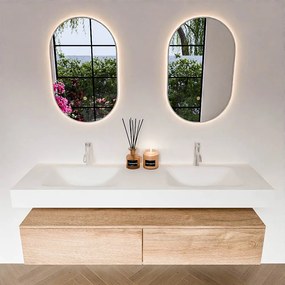 Zaro Alan badmeubel 160cm washed oak 2 lades met vrijhangende wastafel cloud dubbel 2 kraangaten talc