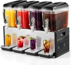 VEVOR elektrische drankdispenser 4 x 12 L 7-12 °C sapdispenser met PC-reservoir, voor restaurants, hotels, bars en kiosken, met roerstaaf voor gelijkmatig mengen, doseerhendel en lekbak