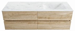 Mondiaz Vica DLux badmeubel 150cm washed oak 4 lades met wastafel opalo rechts zonder kraangat