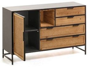 Kave Home Kyoko Rotan Webbing Dressoir Zwart Staal - 120x40x75cm.