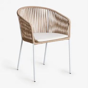 Set Van 4 Tuinstoelen Met Armleuningen Van Ijzer En Gevlochten Touw Jocelyn Natuurlijk - Wit - Sklum