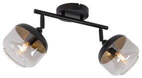 Design spot zwart met goud en smoke glas 2-lichts - Kyan
