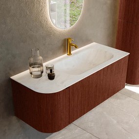 Mondiaz Kurve-dlux 115cm badmeubel ronding links ruby met 1 lade en deur en wastafel big small kraangat rechts opalo
