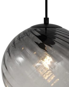Eettafel / Eetkamer Art Deco hanglamp zwart met smoke glas langwerpig 4-lichts - Bao Art Deco E27 bol / globe / rond rond Binnenverlichting Lamp