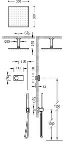 Tres Shower Technology elektronische inbouwthermostaat met regendouche 30x30cm met plafondarm en handdouche chroom