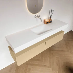 Zaro Alan badmeubel 160cm sand 2 lades met vrijhangende wastafel cloud midden zonder kraangat talc