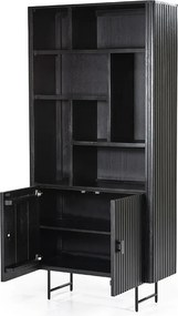 Zwarte Boekenkast Met Latjes - 96x37x200cm.
