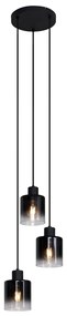Moderne hanglamp zwart met smoke glas 3-lichts - Dame