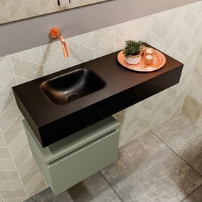 Mondiaz Andor toiletmeubel 40cm army met zwarte wastafel 80cm links zonder kraangat