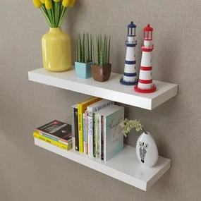 vidaXL Wandplanken MDF zwevend voor boeken/dvd wit 2 st