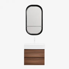 Badkamermeubelset Van Hout En Essenhoutfineer Met Geïntegreerde Wastafel Ona Donker Hout & Ovaal Met Plank Zwart 50x90 Cm Warien & Wit - Sklum